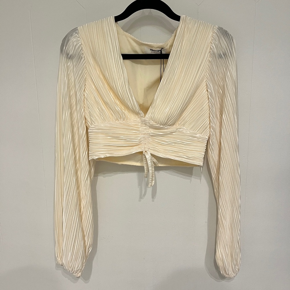 NWT ShowPo Jondra Cream Plisse Pleated Cropped Blouse